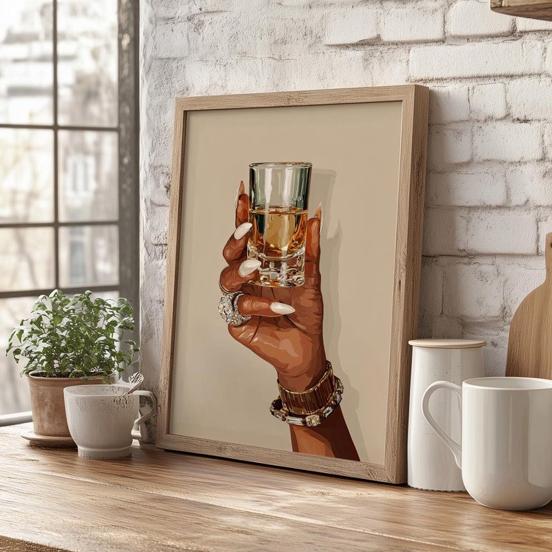 TNESSENTIAL African American Woman Hand Holding Shot Glass Wall Art Poster or Canvas Print, Afrocentric Liquor Print, Bar Cart Decor Black Female Poster - Image 3