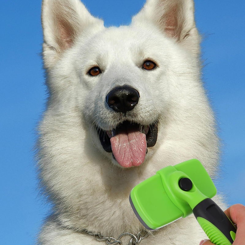 Small Green Deshedding Brush for Long Haired Dogs and Cats - Image 5