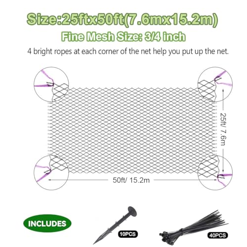 OGORI 25' x 50' Bird Netting Heavy Duty Nylon 3/4" Mesh Garden Netting Protect Fruit Trees, Plants and Vegetables - Image 4