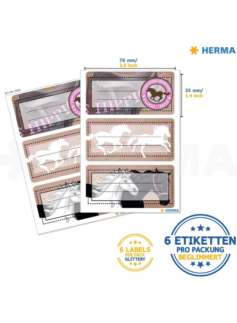 Herma School Notebook Edge Stickers, Designed for Glitter Horses, Adhesive Stickers for School Notebooks and Textbooks, 6 Pieces, 35 x 76 mm - Herma Vario Glitter School Book Stickers #5526 - Image 3