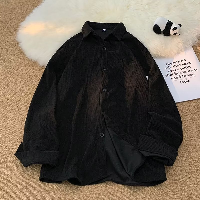 Japanese retro corduroy shirt mens long sleeve ins fashion brand loose casual shirt spring and autumn Korean style fashion coat Brown - Image 2