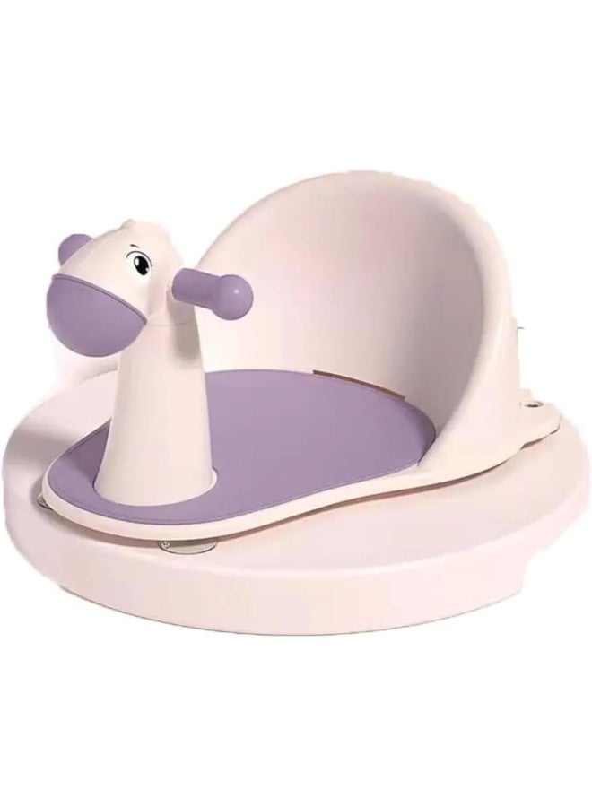 Premify Baby Bath Seat With Non-Slip Soft Seat Animal Shape Portable Baby Bathtub Seat With Cartoon Backrest Anti-Drop Does Not Peel With Suction Cups Shower Stool For Bathroom (Purple) - Image 1