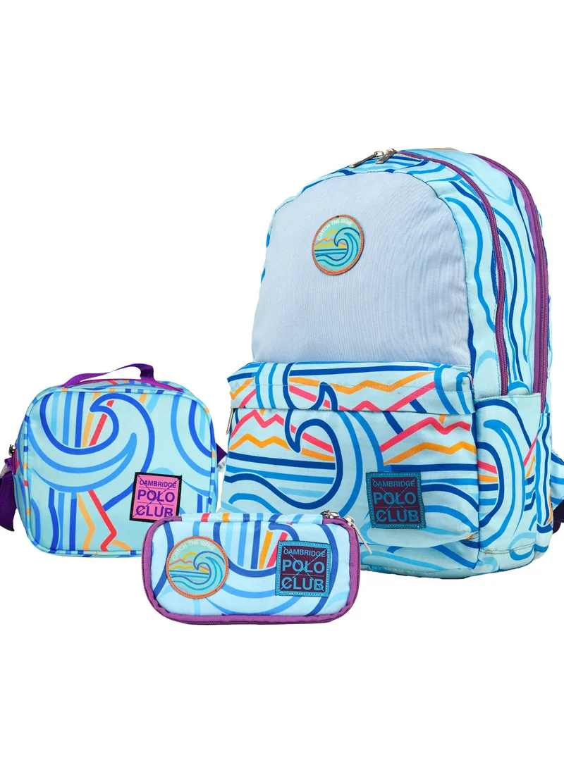 Cambridge Polo Club Wave Double Main Compartment Unisex Kids Primary School Bag Set
