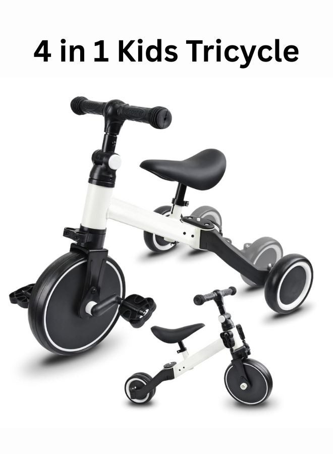 بيتشو دراجة ثلاثية العجلات للأطفال 4 في 1، مناسبة للأطفال من عمر 1.5 إلى 5 سنوات، متعددة الأغراض، مزودة بمقعد قابل للتعديل، مناسبة للاستخدام الداخلي والخارجي، مناسبة للأولاد والبنات، هدايا عيد الميلاد الأول، لون أبيض - Image 1