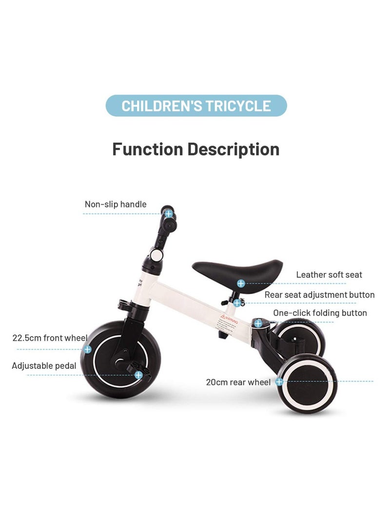 بيتشو دراجة ثلاثية العجلات للأطفال 4 في 1، مناسبة للأطفال من عمر 1.5 إلى 5 سنوات، متعددة الأغراض، مزودة بمقعد قابل للتعديل، مناسبة للاستخدام الداخلي والخارجي، مناسبة للأولاد والبنات، هدايا عيد الميلاد الأول، لون أبيض - Image 3