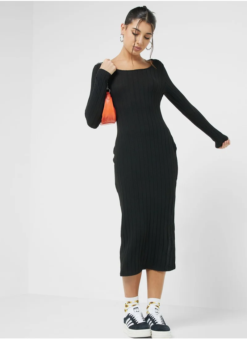 Ginger Bodycon Ribbed Side Slit Dress