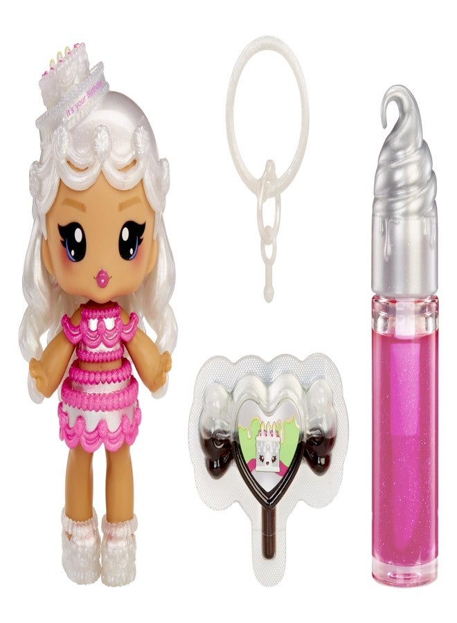 Yummiland Lip Gloss Doll: Sour Sweeties - Misty Cakes Includes DIY Lip Gloss + Removable Keychain, Cosmetic Play, Collectible, Ages 4+ - Image 1