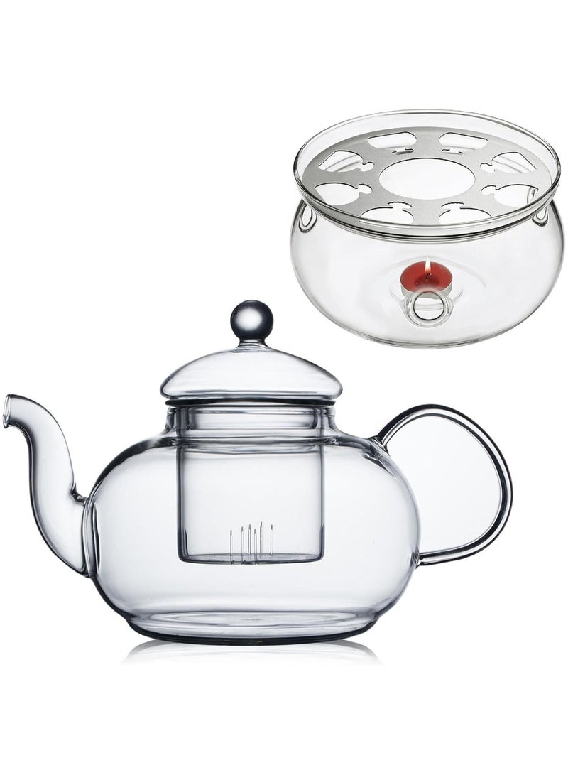 HOME ZONE Teapot with Glass Burner & Removable Infuser 600ml (20.3 oz) Loose Leaf and Blooming Tea  Maker - Image 1