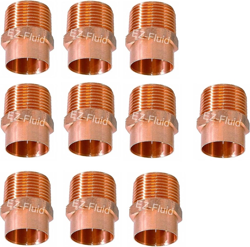 EZ-FLUID (10pcs) EZ-FLUID Plumbing 3/4" C X MIP LF Copper Male NPT Adapter Pressure Copper Fittings,Sweat Solder Connection for Residential,Commercial Tube Pipe - Image 1