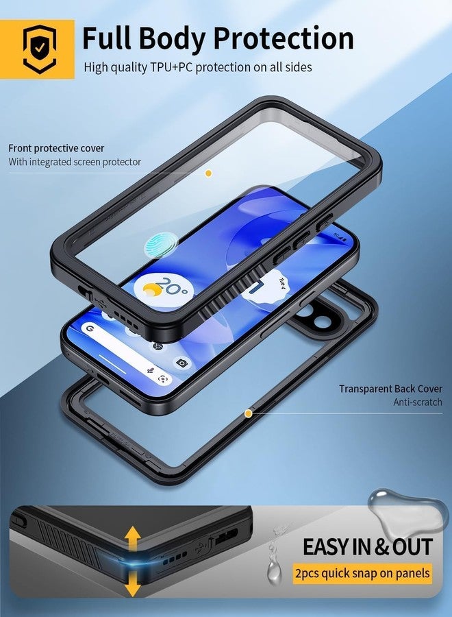 جراب Lanhiem لهاتف Pixel 9a، مقاوم للماء والغبار IP68، واقي شاشة مدمج، جراب هاتف متين كامل الجسم مقاوم للصدمات لهاتف Google Pixel 9a مقاس 6.3 بوصة، أسود - Image 3
