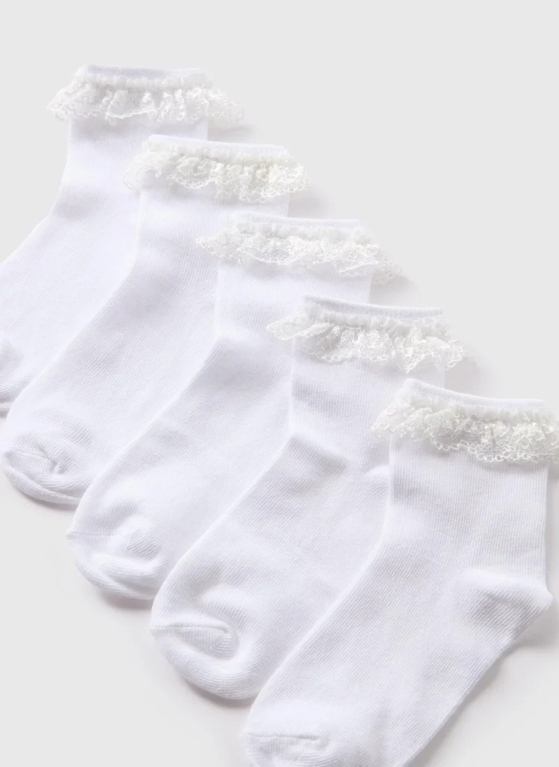 Matalan 5 Pack Girls White Lace Trim Socks