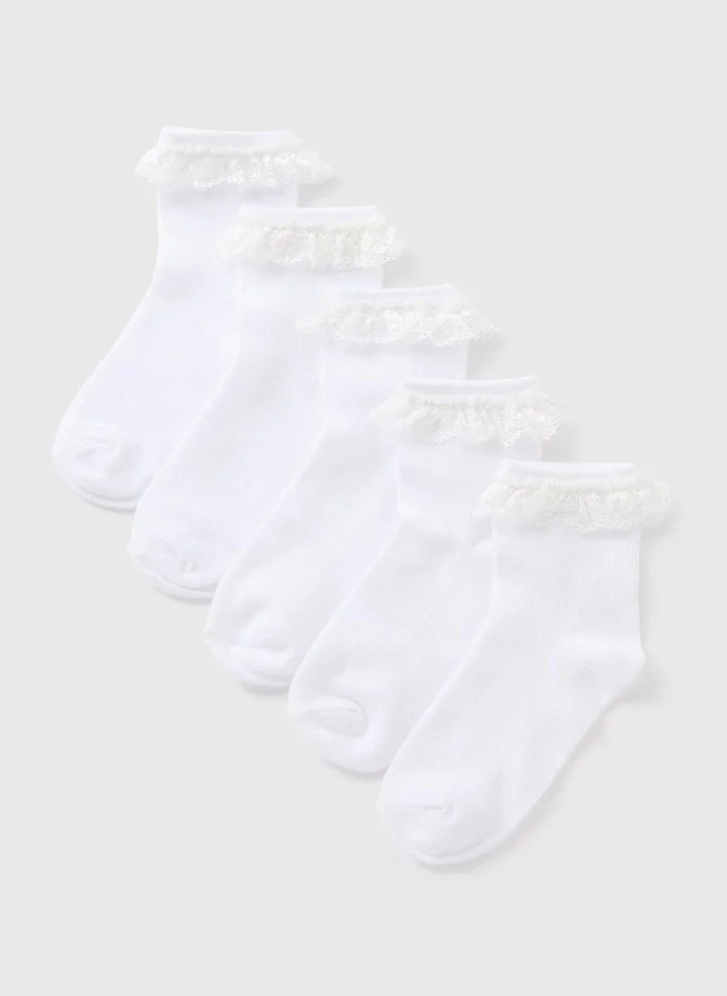 Matalan 5 Pack Girls White Lace Trim Socks