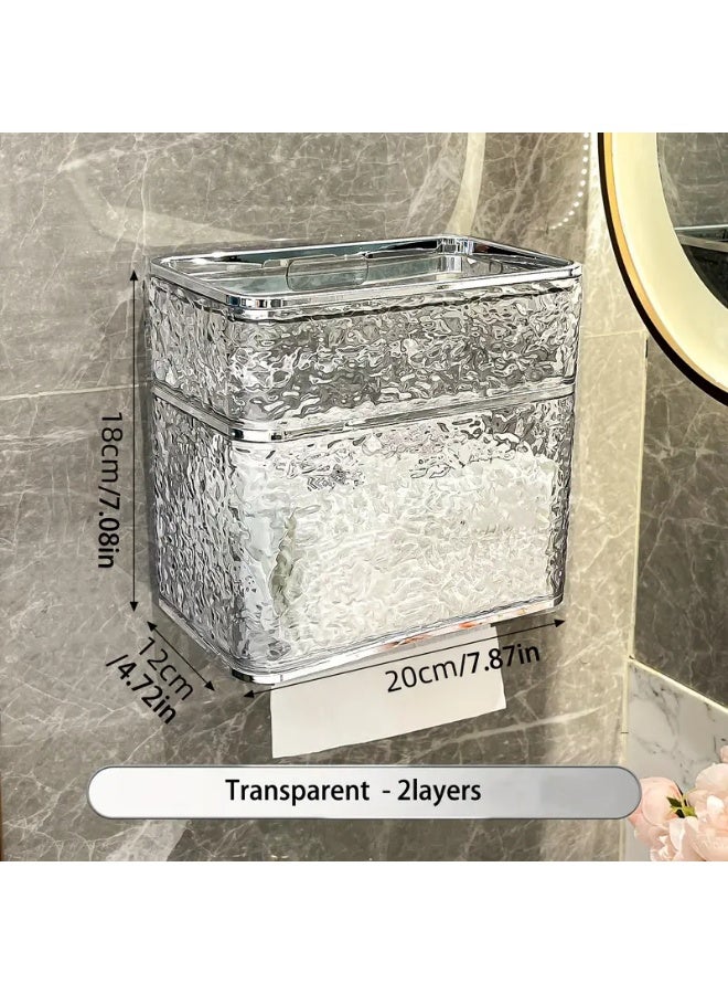 فالمر علبة مناديل من الاكريليك - حامل مناديل ورقية شفاف أنيق مكون من طبقتين، تصميم متعدد الاستخدامات لغرفة النوم والحمام، هيكل شفاف، سهلة التركيب وتسع مقاسات مختلفة من المناديل - Image 4