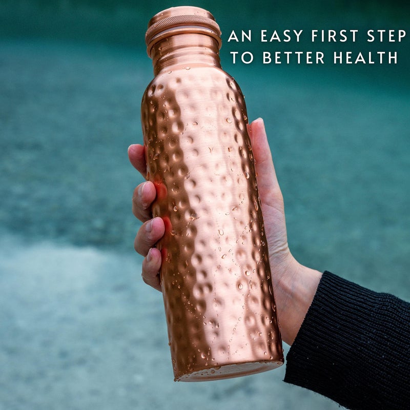 Kosdeg Copper Water Bottle - 34 Oz Extra Large - A Hammered Ayurvedic Pure Copper Vessel For Drinking - Drink More Water, Lower Your Sugar Intake And Enjoy The Health Benefits Immediately - Image 2
