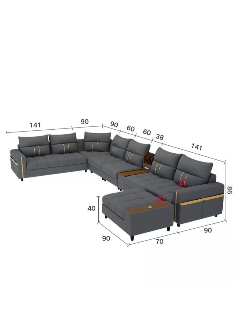 Ripple FURNITURE Modern Couch U Shaped Faux Leather Living Room Furniture Chaise Lounge Recliner Sectional L Shape Corner Sofa Set Beige 7 Seaters 389X231X86  - Image 3