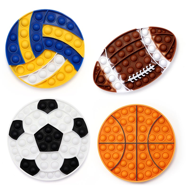 DEARIDAP 4 PCS Sports Fidget Toys Sports Push Bubble Fidget Toys Stress Anxiety Relief Relax Toy Silicone Squeeze Toy Set for Kids Adults School Party Favors Basketball Volleyball Football Soccer - Image 3