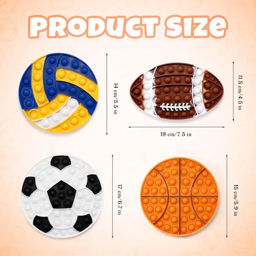 DEARIDAP 4 PCS Sports Fidget Toys Sports Push Bubble Fidget Toys Stress Anxiety Relief Relax Toy Silicone Squeeze Toy Set for Kids Adults School Party Favors Basketball Volleyball Football Soccer - Image 5
