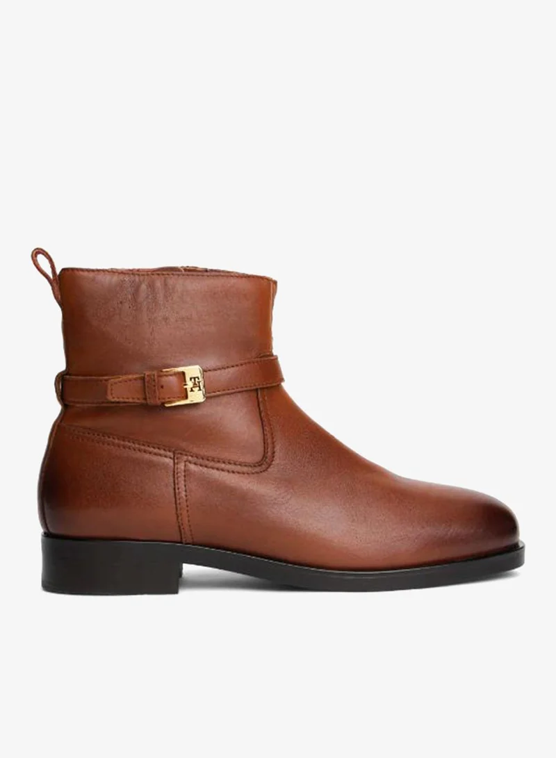 Buckle Riding Leather Bootie