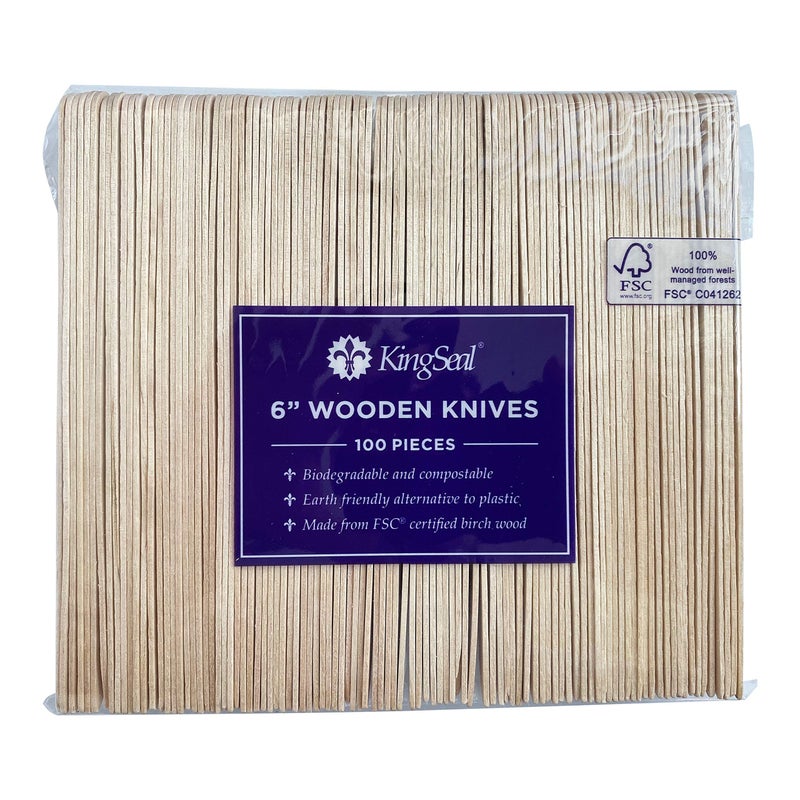 KingSeal 300 Count FSC Certified Disposable Wood Cutlery Knife  Biodegradable and Earth Friendly  6 Inch Length - 3 Packs x 100 Knives - Image 4