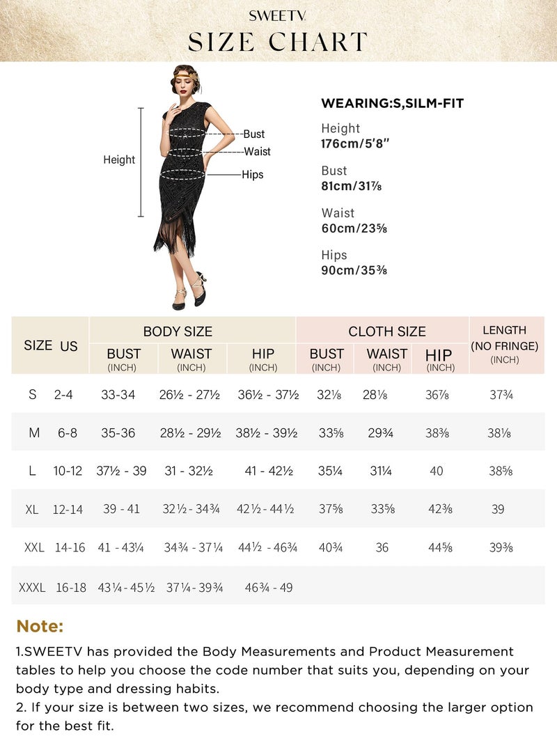 SWEETV Women's Black Flapper Dresses 1920s Great Gatsby Dresses Sequin Fringed Roaring 20s Cocktail Dress Large - Image 4