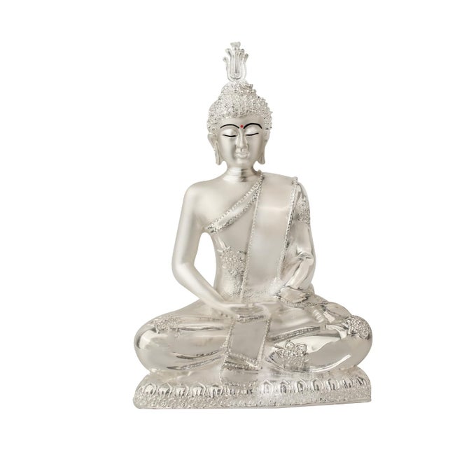 BUDDHA IDOL FOR HOME DECOR SHOWPIECE999 SILVER PLATED STATUE OF BUDDHA MEDITATIONBUDDHA JI MURTI FOR PUJA ROOM FESTIVAL GIFTLORD BUDDHA FIGURINE FOR PEACE PROSPERITY 19 X 13 CM