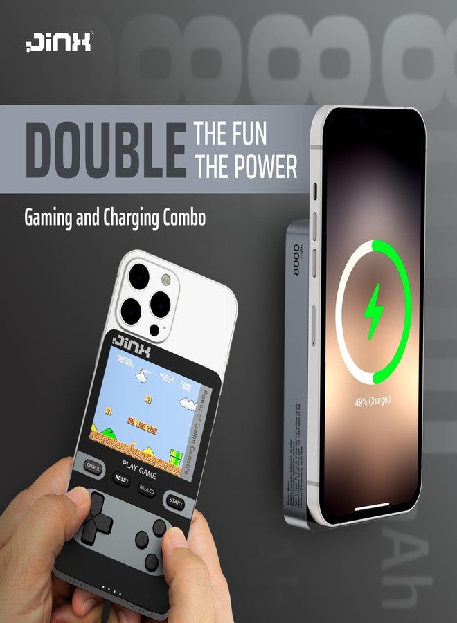 JINX Alpha Wireless Magnetic Powerbank with Retro Video Game|Classic Built-in Games with Powerbank|8000mAh 15W Li-Polymer Magsafe Compatible Power Bank Fast Charging for iPhone, Android (Grey) - Image 2