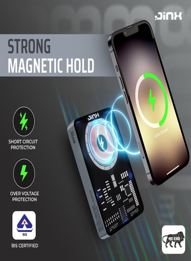 JINX Alpha Wireless Magnetic Powerbank with Retro Video Game|Classic Built-in Games with Powerbank|8000mAh 15W Li-Polymer Magsafe Compatible Power Bank Fast Charging for iPhone, Android (Grey) - Image 4