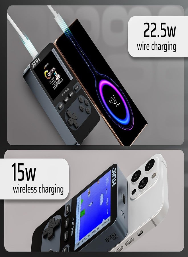 JINX Alpha Wireless Magnetic Powerbank with Retro Video Game|Classic Built-in Games with Powerbank|8000mAh 15W Li-Polymer Magsafe Compatible Power Bank Fast Charging for iPhone, Android (Grey) - Image 5