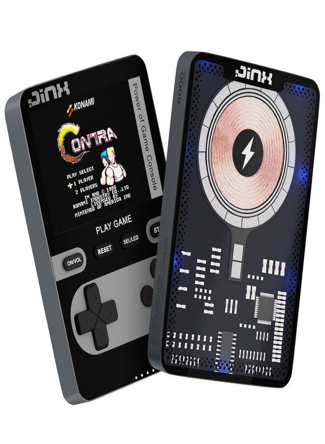 JINX Alpha Wireless Magnetic Powerbank with Retro Video Game|Classic Built-in Games with Powerbank|8000mAh 15W Li-Polymer Magsafe Compatible Power Bank Fast Charging for iPhone, Android (Grey) - Image 1