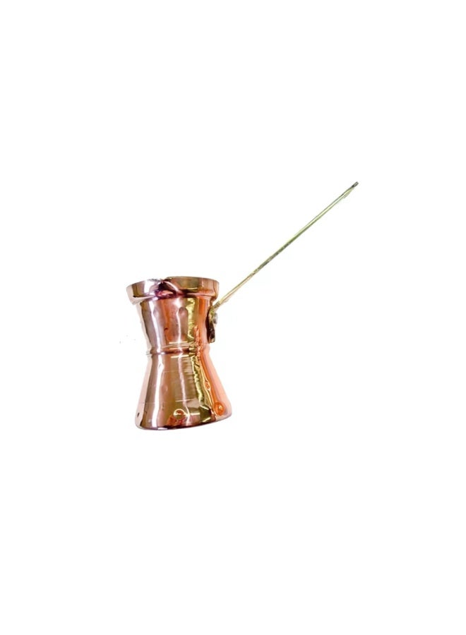 Johny Cezve Turkish Coffee Pot, Copper Ibrik with Wooden Handle, Traditional Stovetop Brew Maker, Small Size – Authentic Greek Made for Turkish/Greek Coffee, Easy Pour Spout