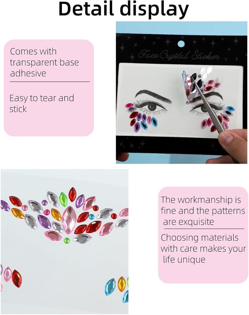 Vihaanta Face Stickers for Women, Face Glitter Stickers for Festival Makeup, Party, Social Media Content Creation, DIY Crafts and Nail Art, 4 Sheets - Image 4