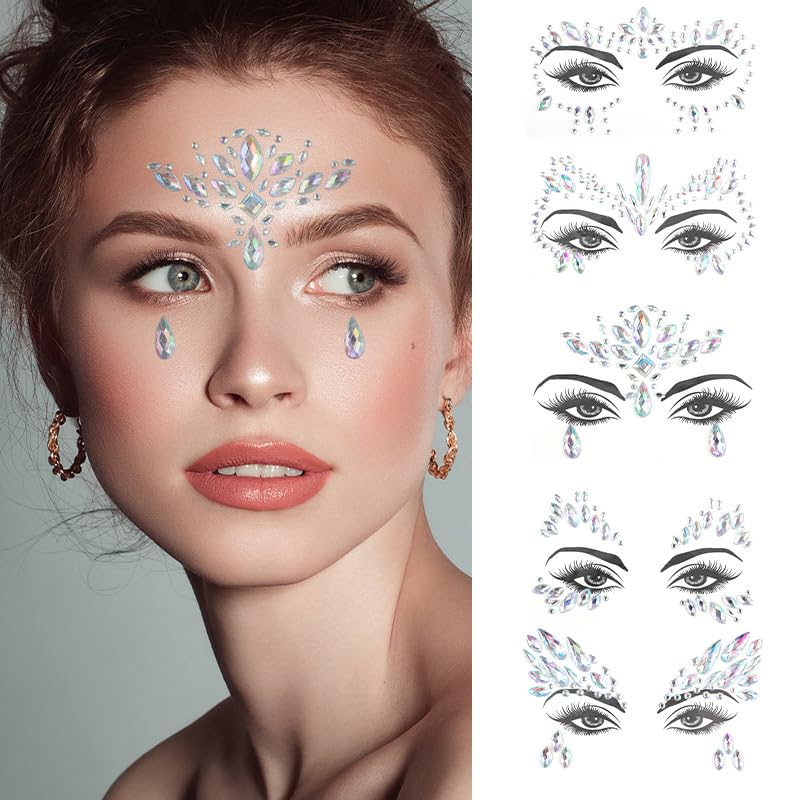 Vihaanta Face Stickers for Women, Face Glitter Stickers for Festival Makeup, Party, Social Media Content Creation, DIY Crafts and Nail Art, 4 Sheets - Image 1