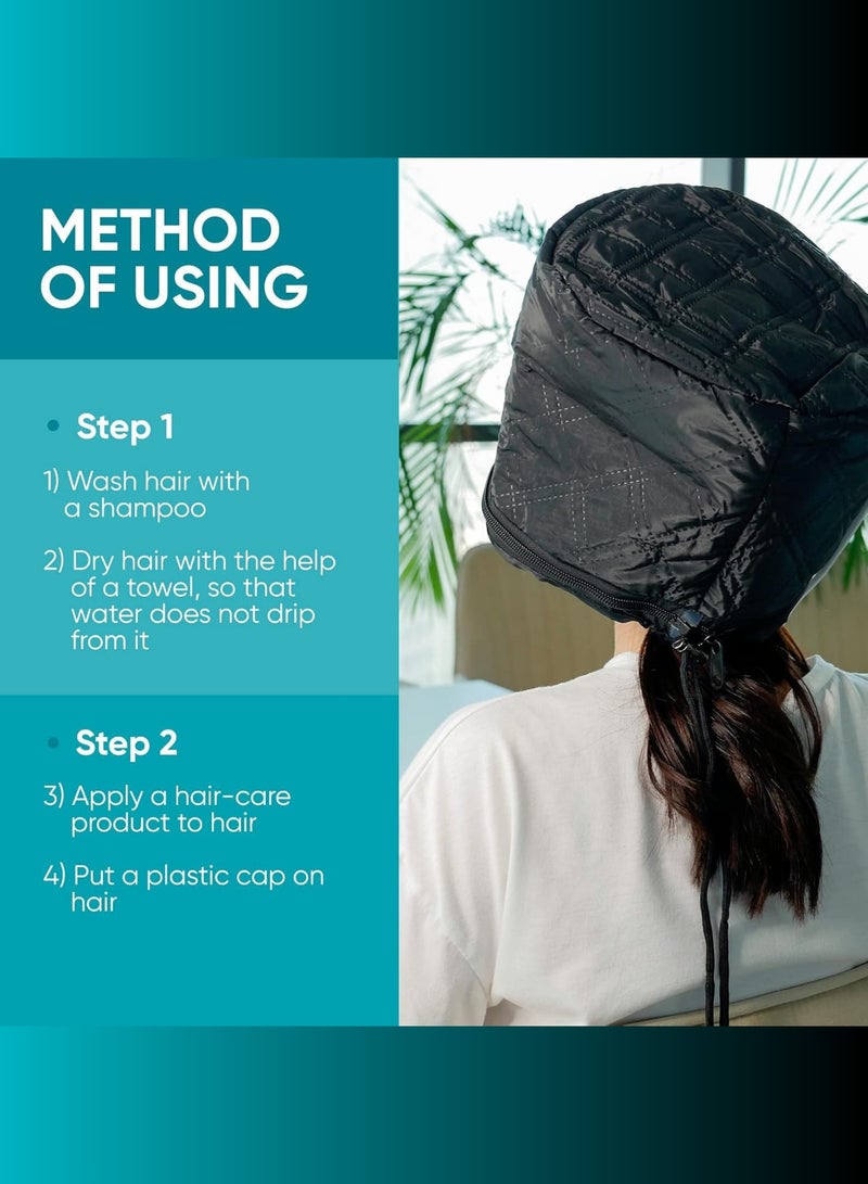 Limba Cosmetics Electric Hair Steamer Cap by Limba – Adjustable Heat Spa Treatment for Hair Masks & Serums, 1st Gen, Black  - Image 5