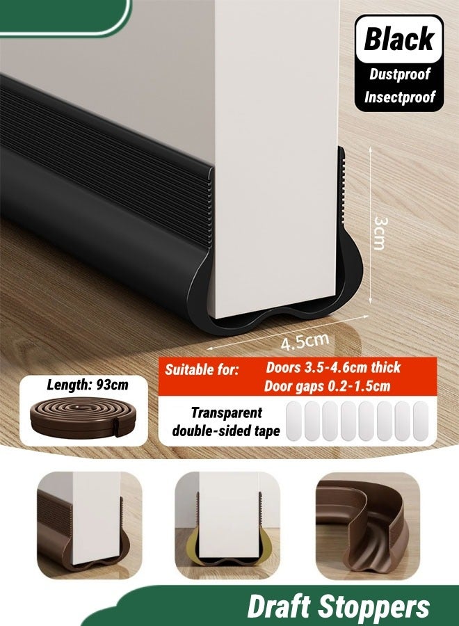 مانعات تيار الهواء، مانع تسرب الباب، شريط حاجز الرياح لفجوة الباب، مانع تسرب الباب للأبواب الخارجية والداخلية، إطار الباب، الباب الزجاجي، شريط فجوة أسفل الباب المقاوم للعوامل الجوية، شريط مانع تسرب الضوضاء، باب غرفة النوم صامت، يتم تركيبه بسرعة وسهولة، 93*4.5*3 سم (أسود) - Image 1