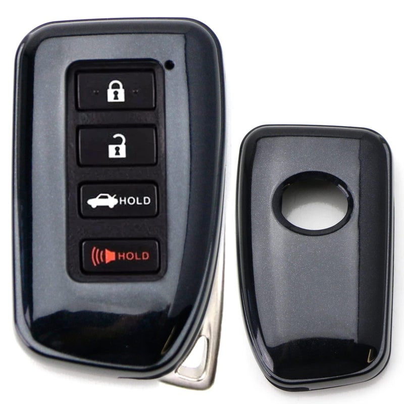 iJDMTOY Black Gloss Finish Hard Shell Key Fob Cover Case, Compatible with 2nd Gen Lexus is ES GS RC NX RX LX 200 250 350 4-Button Smart Key Fob - Image 1