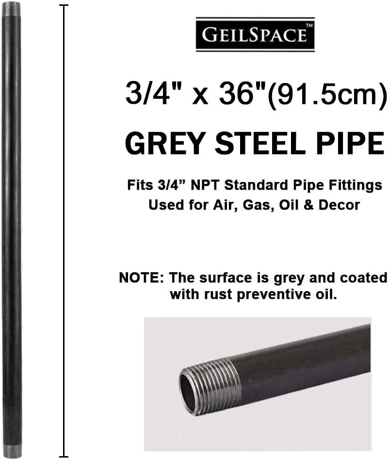 GeilSpace 3/4" × 36" Heavy Duty Pre-Cut Grey Metal Pipe, Industrial Steel Fits Standard 3/4 Inch Threaded Pipes and Fittings - Vintage DIY Industrial Shelving (3/4" × 36", Grey) - Image 1
