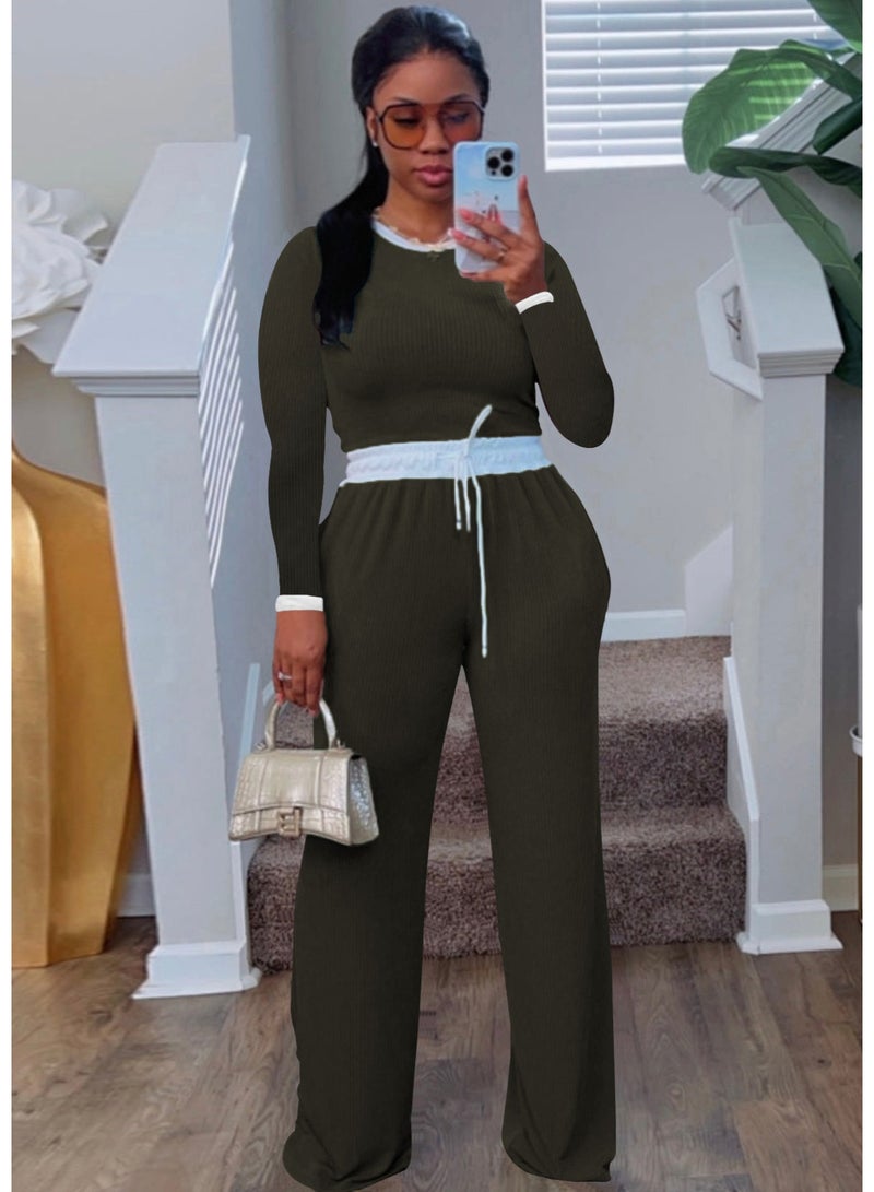 KUYING New Fashion Ribbed Long Sleeved Pants Two-Piece Set - Image 1