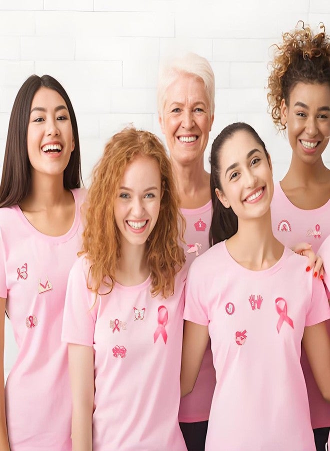 LAOTIDui 15-Piece Pink Breast Awareness Lapel Brooch Set,Breast Ribbon Cancer Pins,for Charity Event Public Social Event Charity Cancer Survivor Support Statement Jewelry for Women Men - Image 3