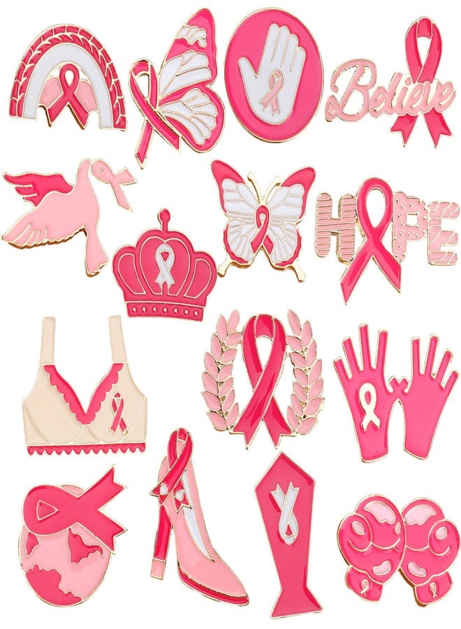 LAOTIDui 15-Piece Pink Breast Awareness Lapel Brooch Set,Breast Ribbon Cancer Pins,for Charity Event Public Social Event Charity Cancer Survivor Support Statement Jewelry for Women Men - Image 1