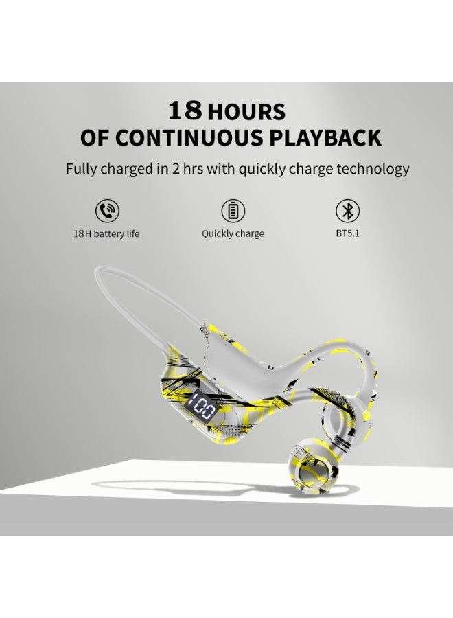 AKZ G9 open-back bone conduction headphones are wireless Bluetooth 5.3 sports headphones equipped with a 300mAh battery, a neckband design, and a Type-C charging port, making them ideal for sports activities such as running and fitness. (Yellow graffiti) - Image 2