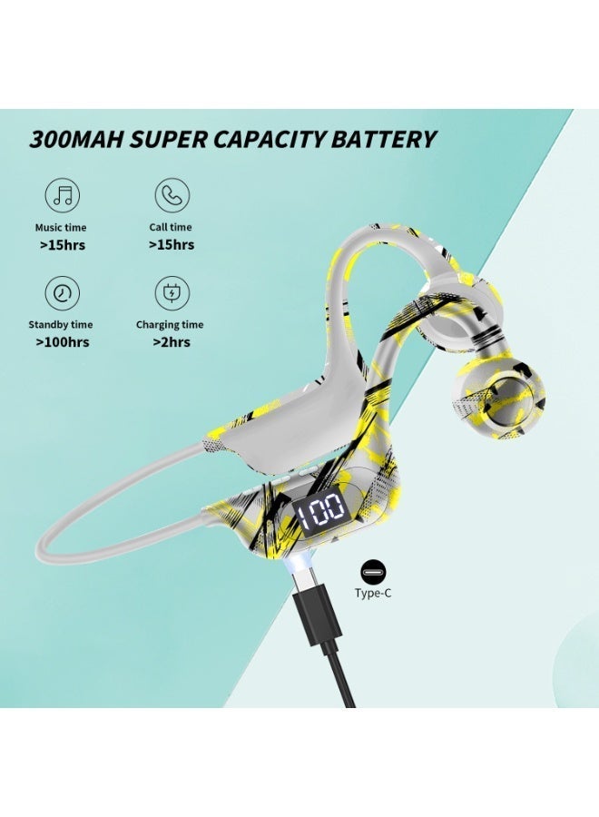 AKZ G9 open-back bone conduction headphones are wireless Bluetooth 5.3 sports headphones equipped with a 300mAh battery, a neckband design, and a Type-C charging port, making them ideal for sports activities such as running and fitness. (Yellow graffiti) - Image 3