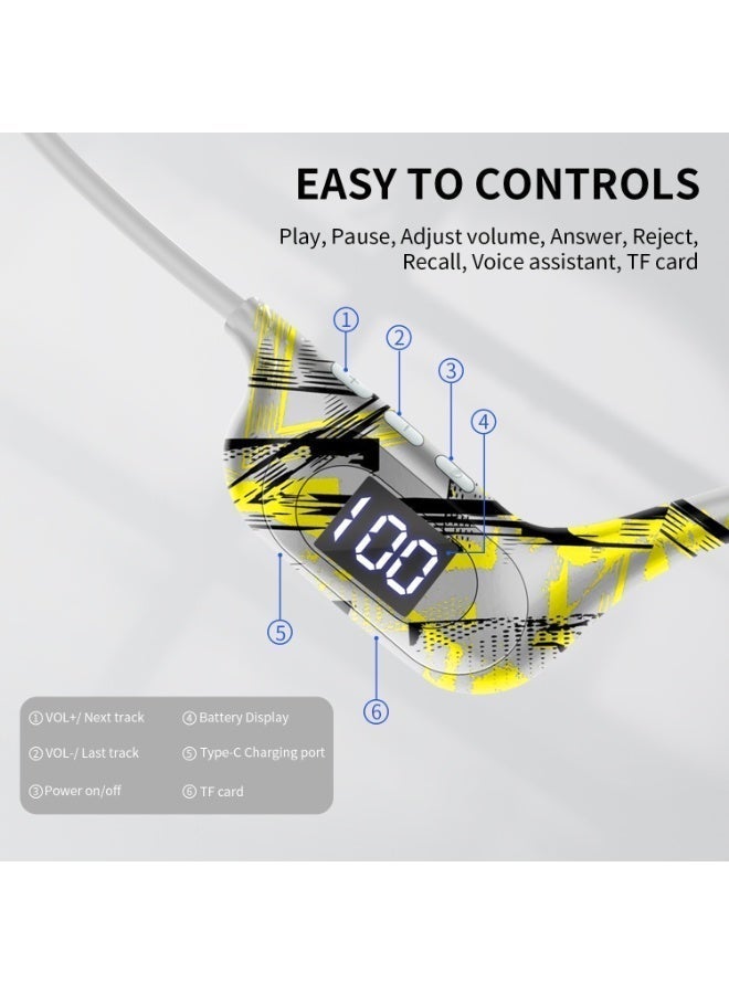 AKZ G9 open-back bone conduction headphones are wireless Bluetooth 5.3 sports headphones equipped with a 300mAh battery, a neckband design, and a Type-C charging port, making them ideal for sports activities such as running and fitness. (Yellow graffiti) - Image 4