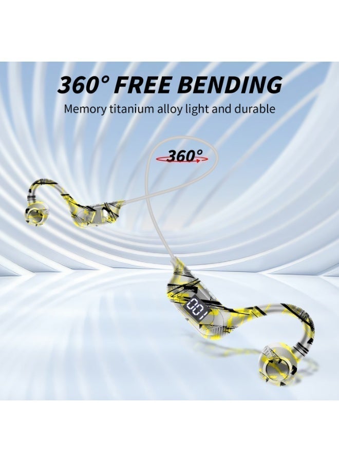 AKZ G9 open-back bone conduction headphones are wireless Bluetooth 5.3 sports headphones equipped with a 300mAh battery, a neckband design, and a Type-C charging port, making them ideal for sports activities such as running and fitness. (Yellow graffiti) - Image 5