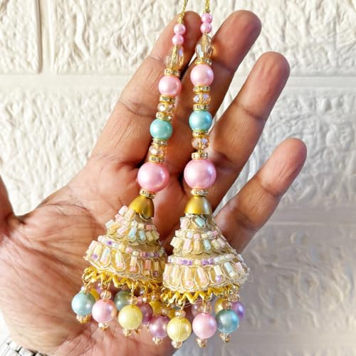 Adikala Craft Store Ethnic Nalki Cone Latkan Tassel Pack of 2 for Saree Pallu, Blouse, Suits, Dupatta, Lehenga Decor (Multi 1CD2) - Image 1