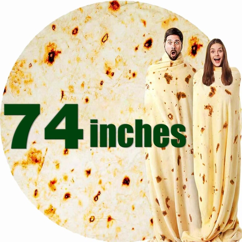 Acteb 74in Burrito Tortilla Blanket White Elephant Gifts for Adults Useful Throw Blankets Women Men Party Cool Stuff Novelty Gag Soft Fleece Wrap - Image 1