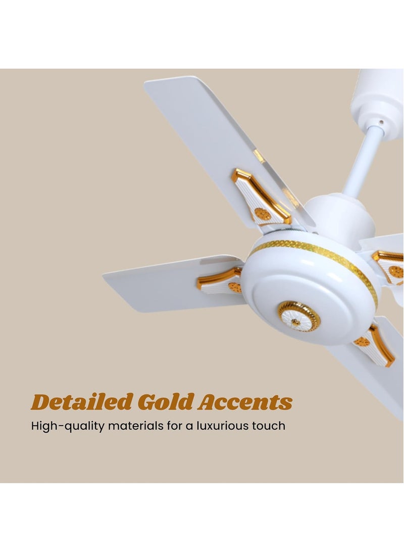 MODI Ceiling Fans 60cm White with gold Indoor Ceiling Fan White Finish With Reversible White/White Washed Pine Blades  - Image 4