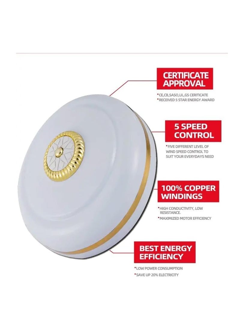 MODI Ceiling Fans 60cm White with gold Indoor Ceiling Fan White Finish With Reversible White/White Washed Pine Blades  - Image 5