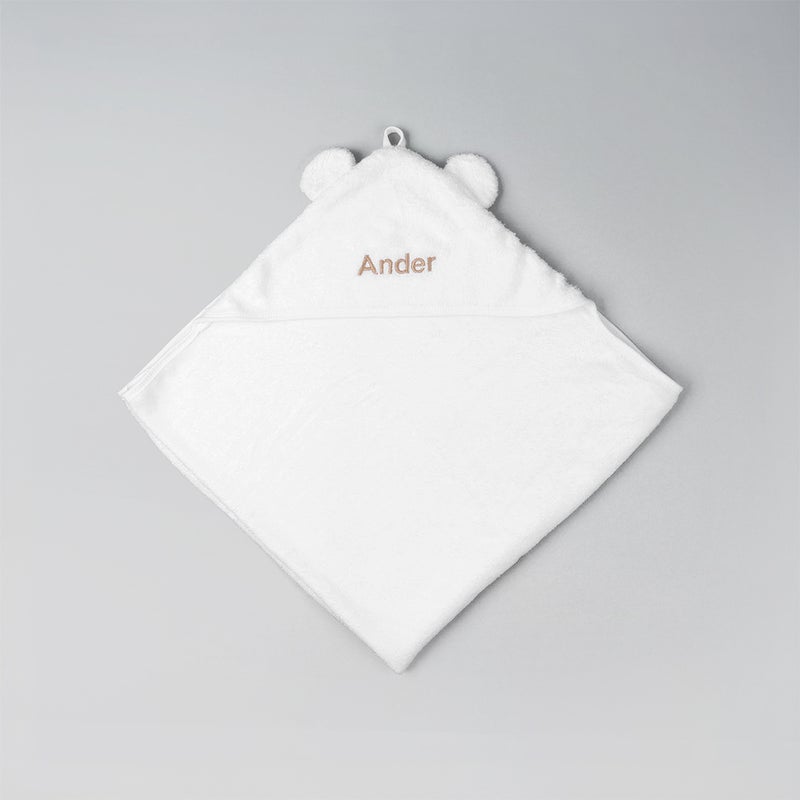 Lovingly Signed Personalized Bamboo Hooded Towel with Ears & Wash Cloth - White - Image 1