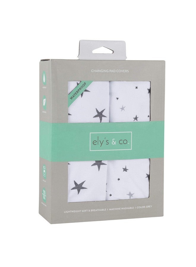 Ely's & Co. Ely’s & Co. Patent Pending Waterproof Changing Pad Cover|Cradle Sheet 2-Pack Set for Baby Boy - 100% Cotton, Jersey Knit Cotton Sheets with Waterproof Lining - Grey Stars - Image 1
