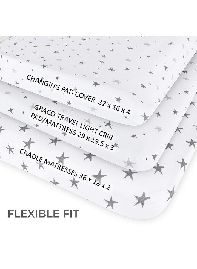 Ely's & Co. Ely’s & Co. Patent Pending Waterproof Changing Pad Cover|Cradle Sheet 2-Pack Set for Baby Boy - 100% Cotton, Jersey Knit Cotton Sheets with Waterproof Lining - Grey Stars - Image 3